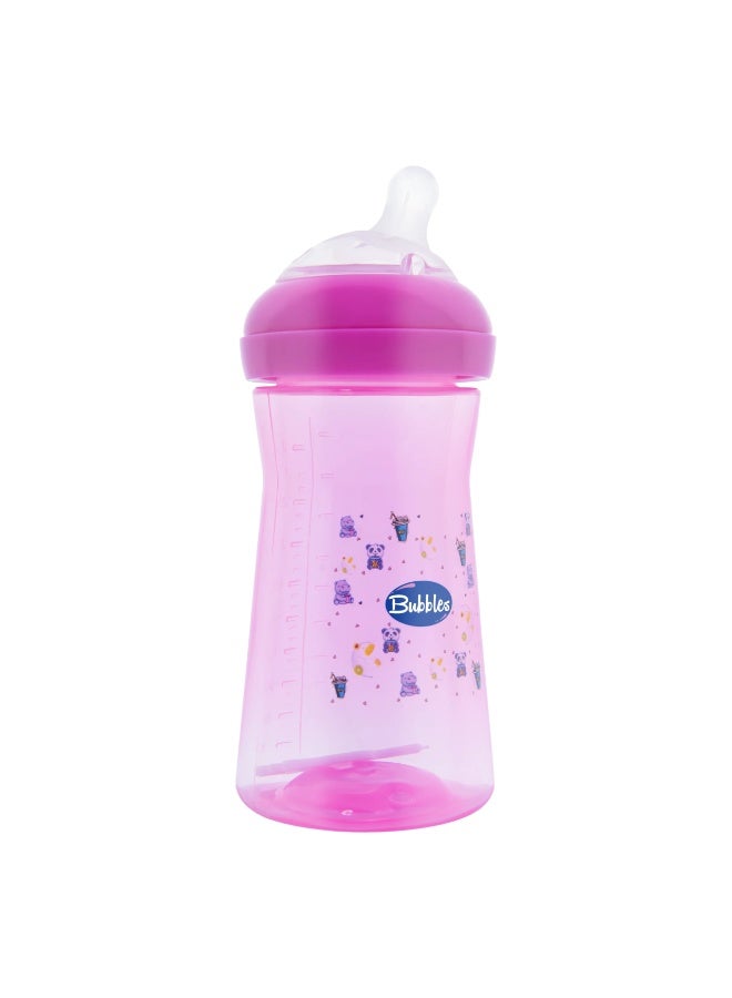 Bubbles Natural Baby Feeding Bottle with Tilted Nipple Anti-Colic Design Soft Silicone Teat Easy Grip & Leak-Resistant  BPA Free 280ml  Pink - Image 1
